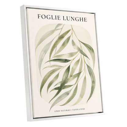 Verdant Folie, green, beige nature wall art shown as a white framed canvas wall art