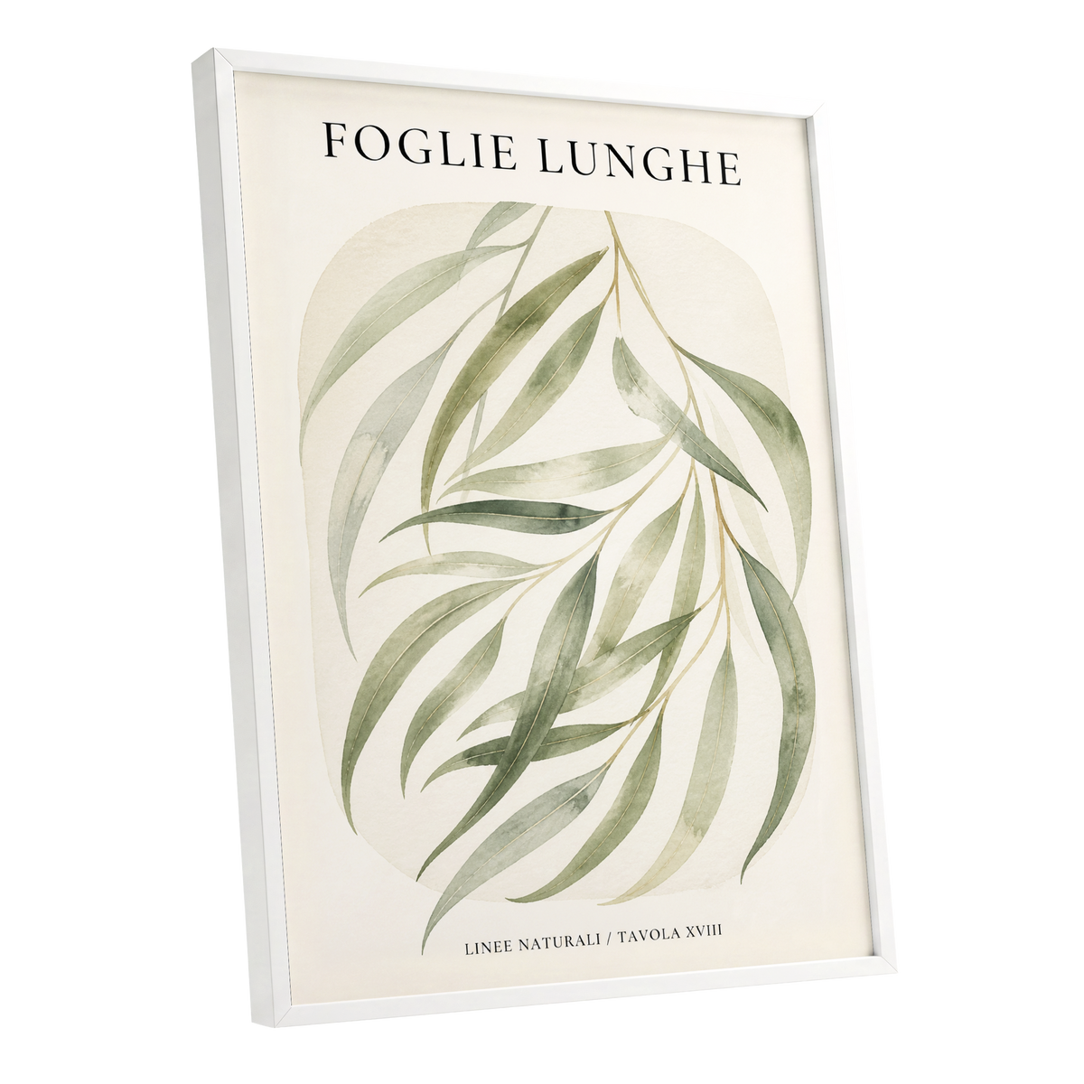 Verdant Folie, green, beige nature wall art shown as a white framed poster wall art print