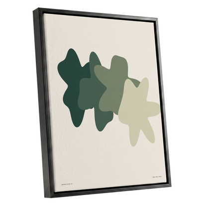 Verdant Form Study, green, beige abstract wall art shown as a black framed canvas wall art