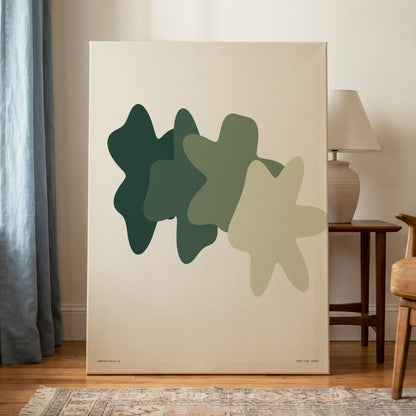 Verdant Form Study, green, beige abstract wall art on canvas displayed in a styled interior, gallery view 1