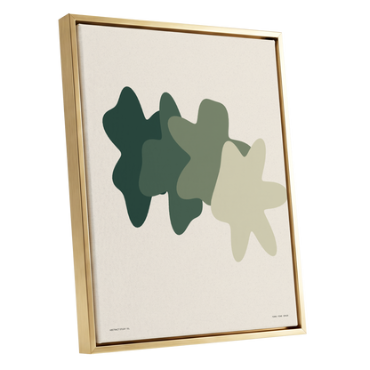 Verdant Form Study, green, beige abstract wall art shown as a gold framed canvas wall art