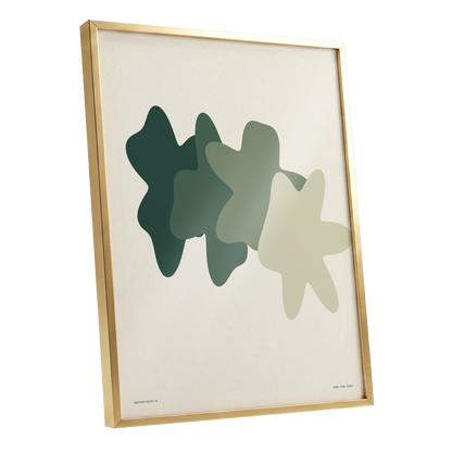 Verdant Form Study, green, beige abstract wall art shown as a gold framed poster wall art print