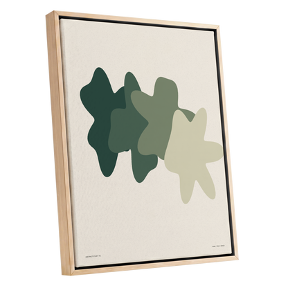 Verdant Form Study, green, beige abstract wall art shown as a oak framed canvas wall art