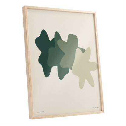 Verdant Form Study, green, beige abstract wall art shown as a oak framed poster wall art print
