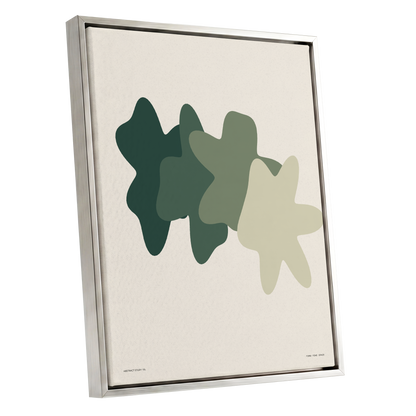 Verdant Form Study, green, beige abstract wall art shown as a silver framed canvas wall art