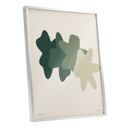 Verdant Form Study, green, beige abstract wall art shown as a silver framed poster wall art print
