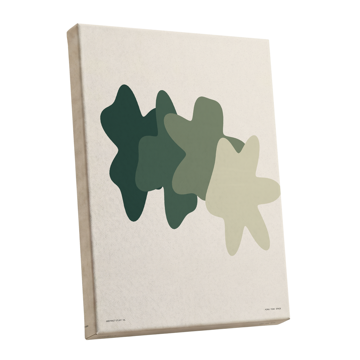 Verdant Form Study, green, beige abstract wall art shown as a stretched canvas wall art