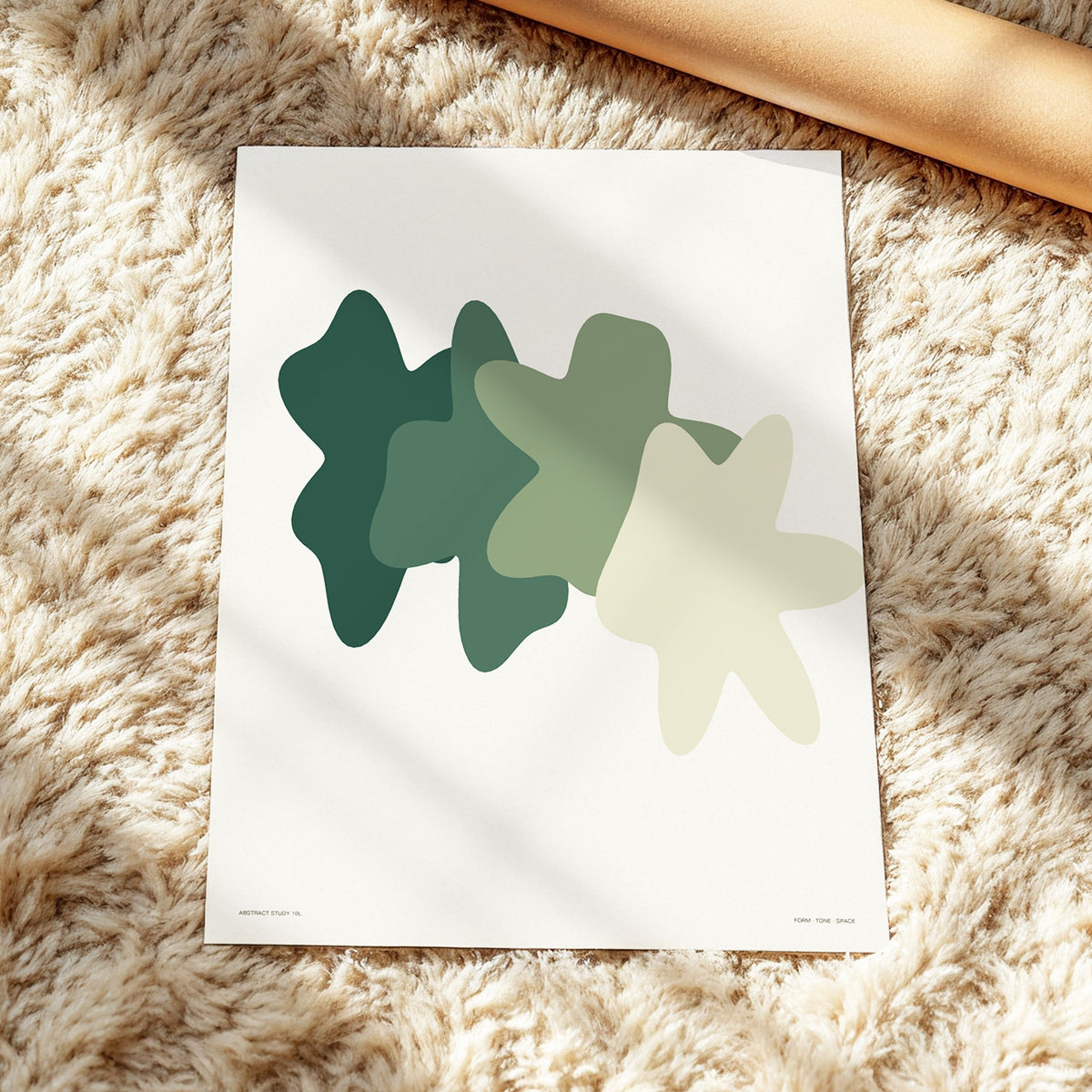 Verdant Form Study, green, beige abstract wall art displayed in a styled interior, gallery view 3