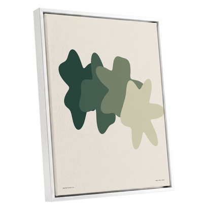 Verdant Form Study, green, beige abstract wall art shown as a white framed canvas wall art