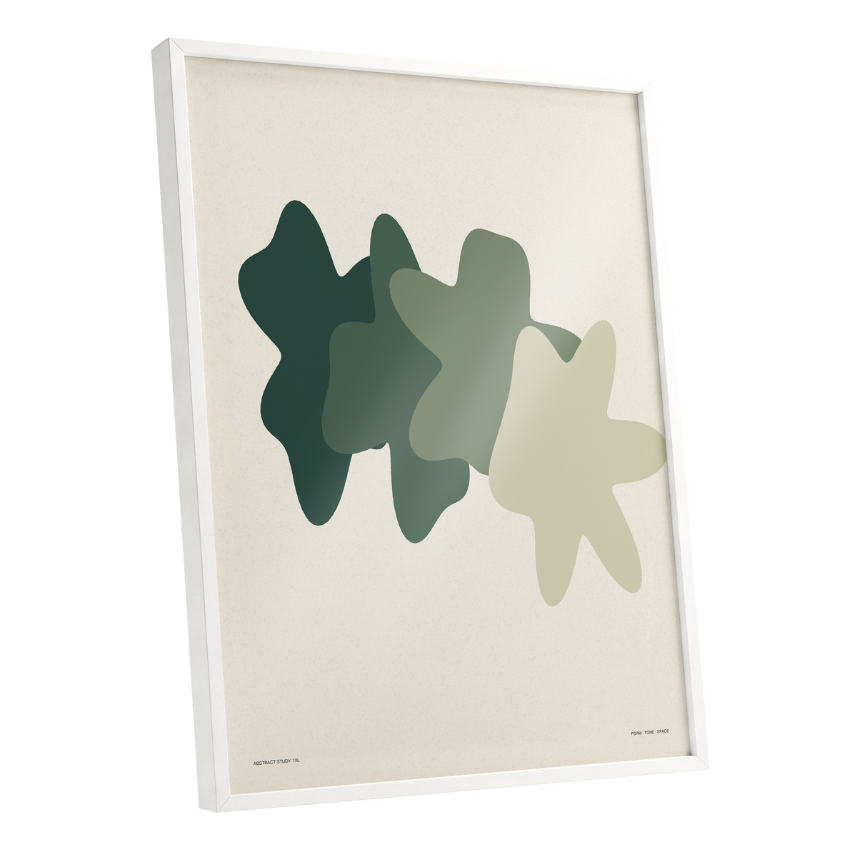 Verdant Form Study, green, beige abstract wall art shown as a white framed poster wall art print