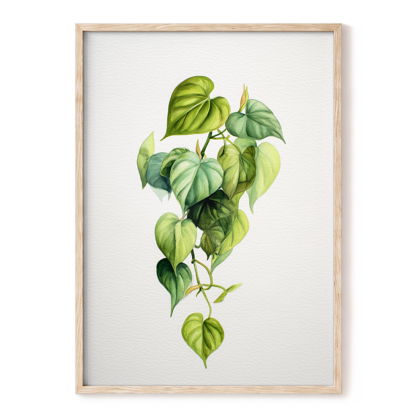 Verdant Heartfall – green, white, beige nature wall art, front view
