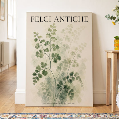 Verdant Herbarium, green, beige, black nature wall art on canvas displayed in a styled interior, gallery view 2