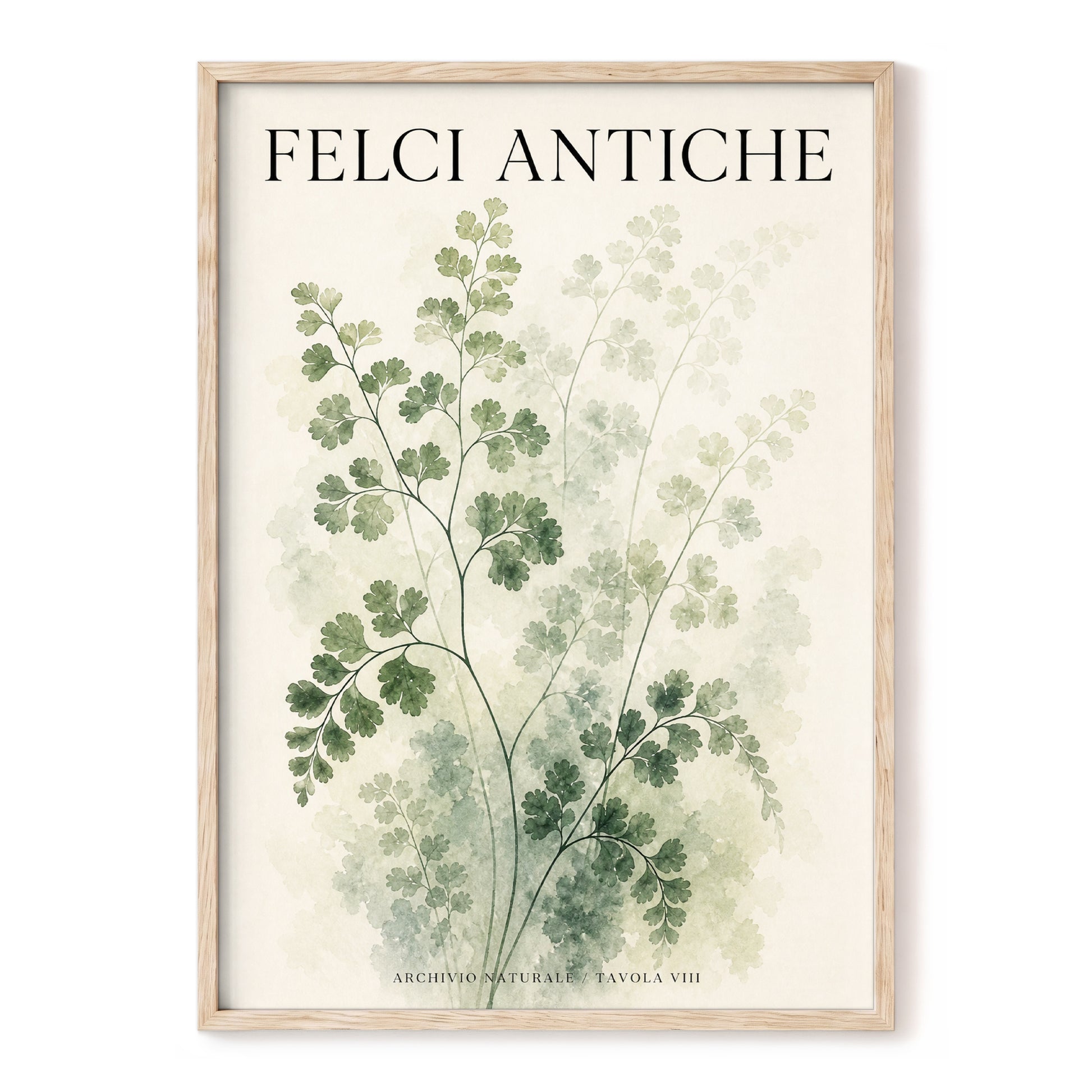 Verdant Herbarium, green, beige, black nature wall art, front artwork view