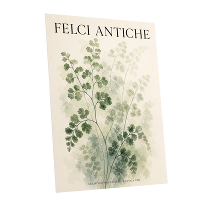 Verdant Herbarium, green, beige, black nature wall art shown as a unframed poster wall art print
