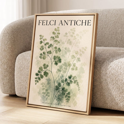 Verdant Herbarium, green, beige, black nature wall art displayed in a styled interior, gallery view 2