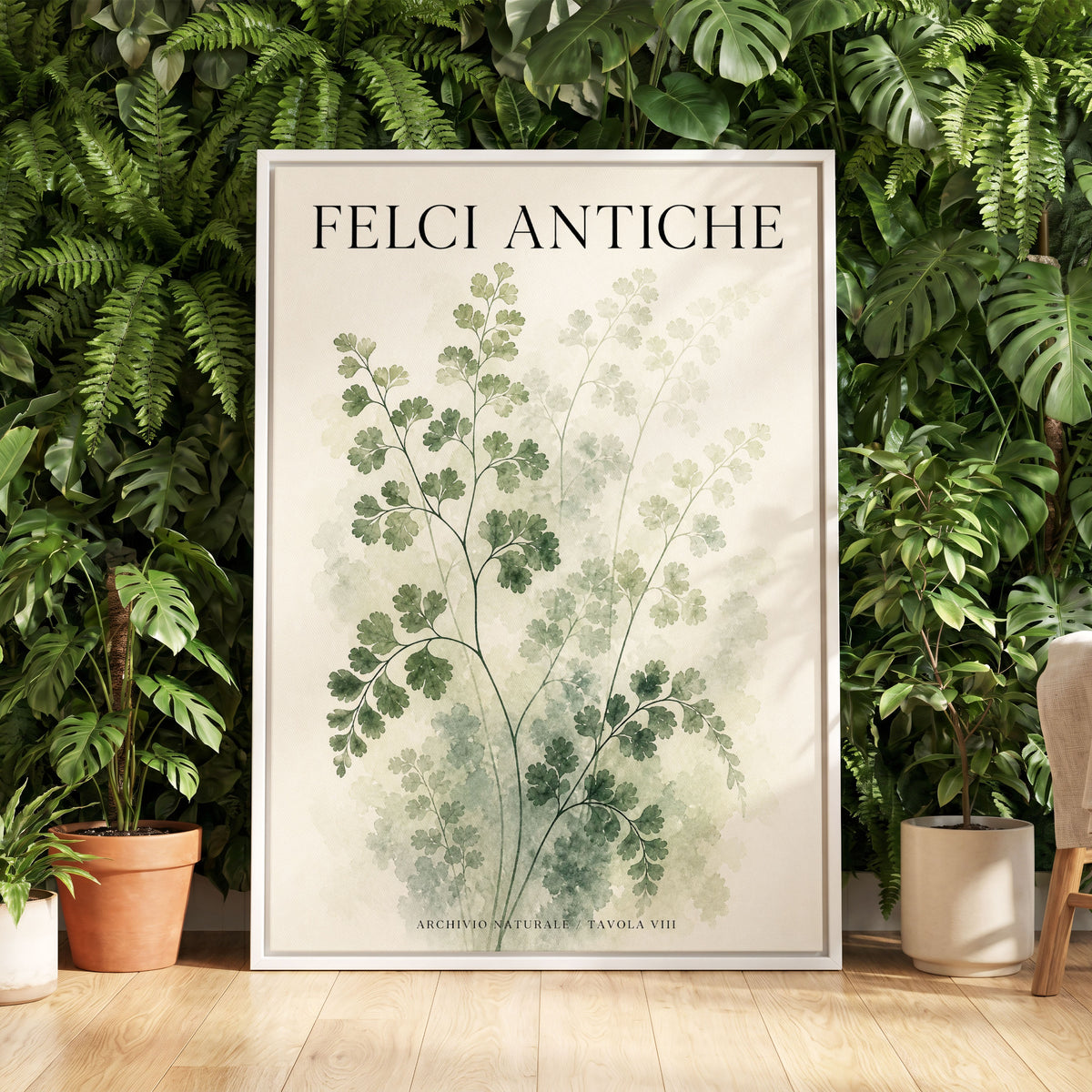 Verdant Herbarium, green, beige, black nature wall art displayed in a styled interior, gallery view 5