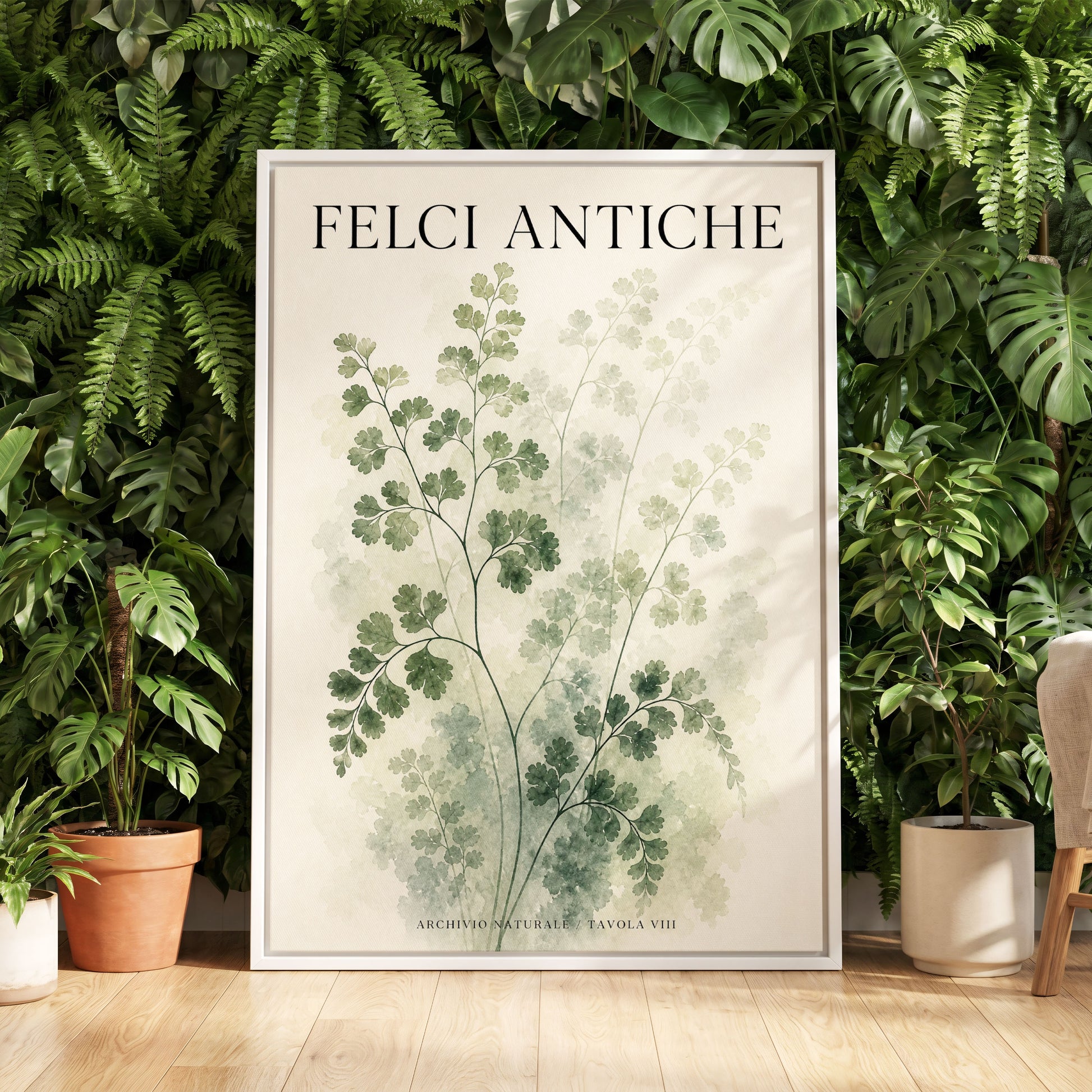 Verdant Herbarium, green, beige, black nature wall art displayed in a styled interior, gallery view 5