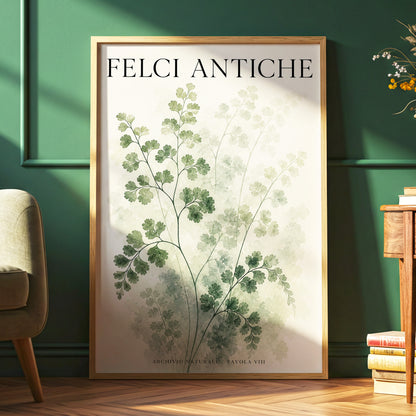 Verdant Herbarium, green, beige, black nature wall art displayed in a styled interior, gallery view 6