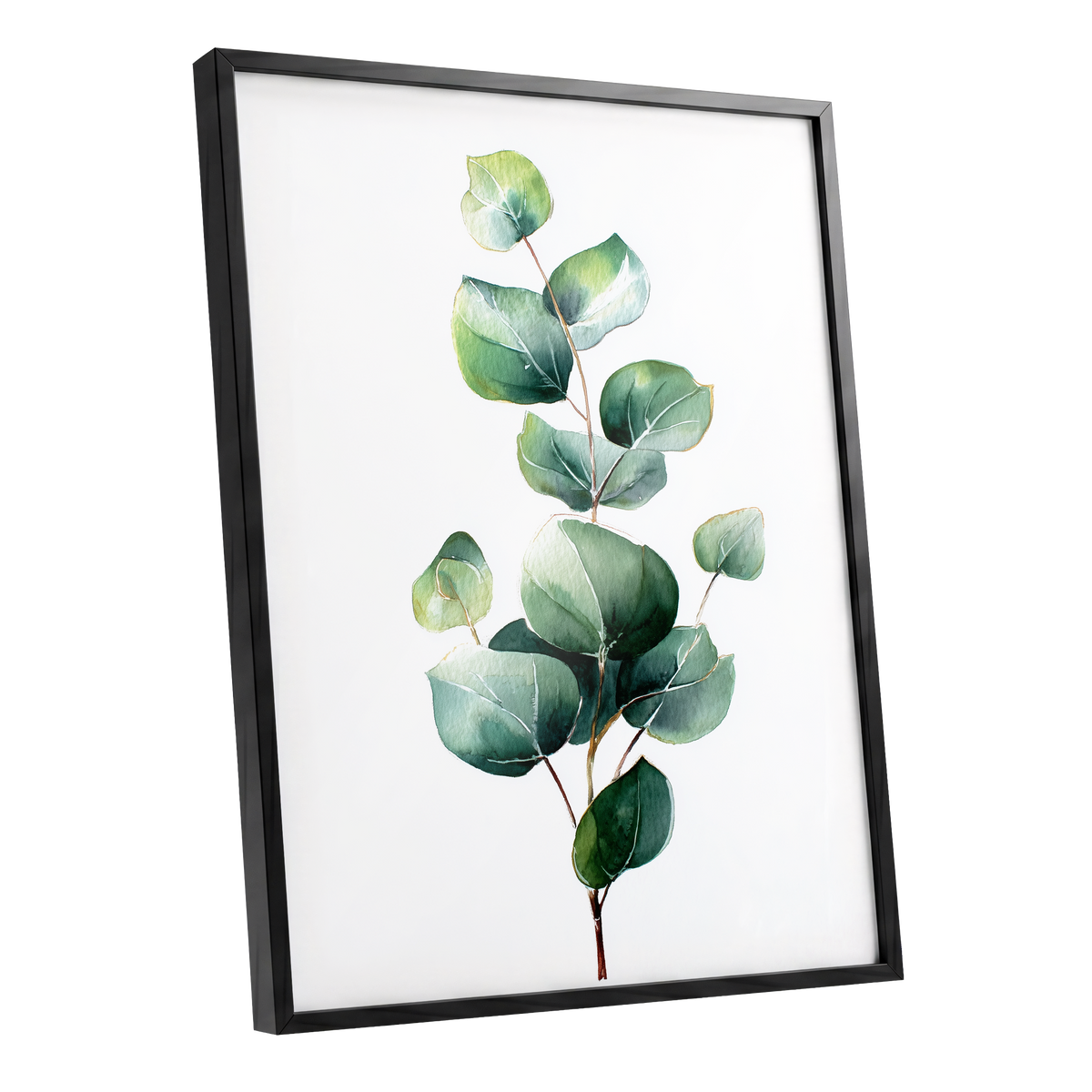 Verdant Leaf Study, green, white, brown nature wall art shown as a black framed poster wall art print