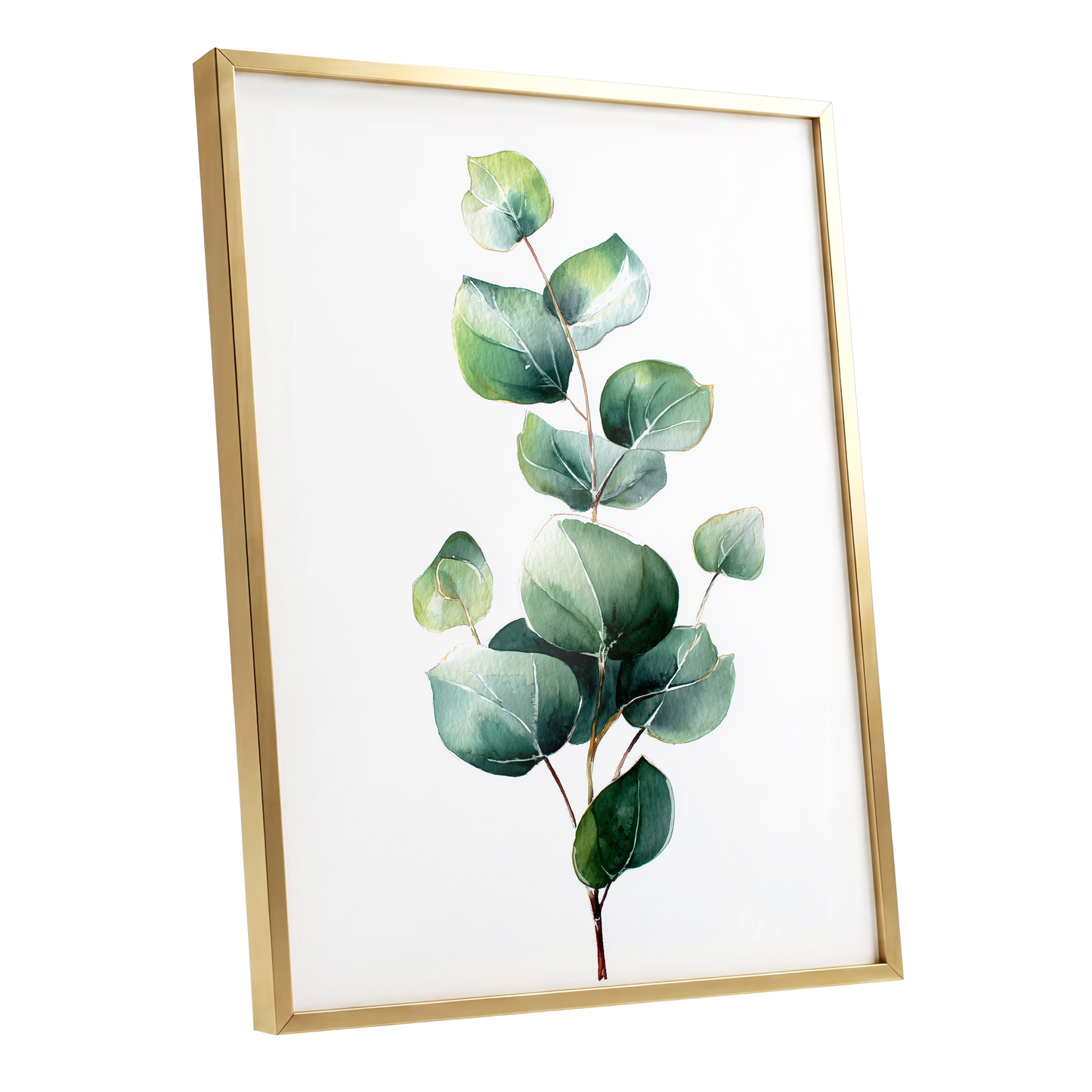 Verdant Leaf Study, green, white, brown nature wall art shown as a gold framed poster wall art print