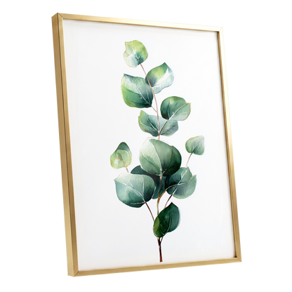 Verdant Leaf Study, green, white, brown nature wall art shown as a gold framed poster wall art print