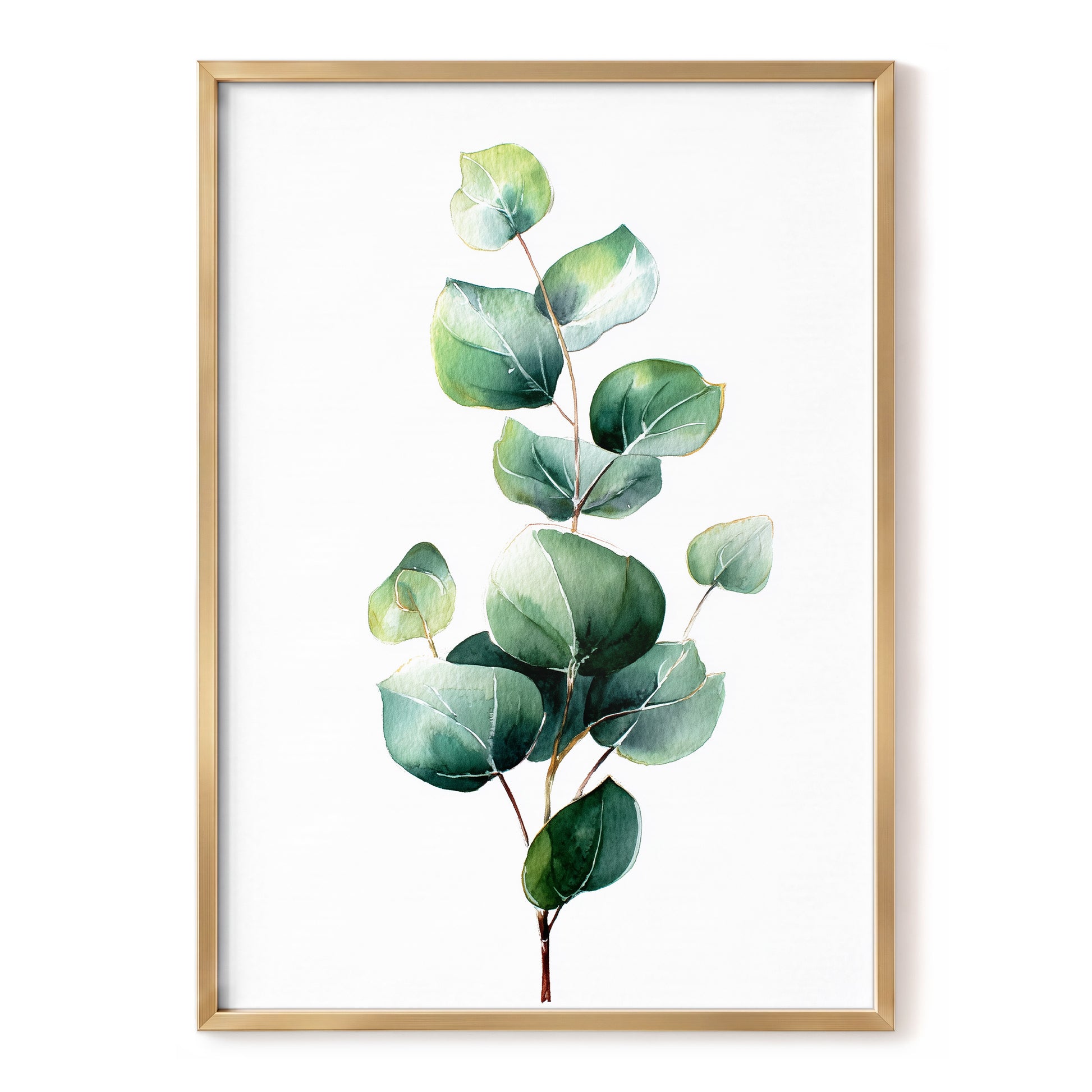 Verdant Leaf Study, green, white, brown nature wall art, front artwork view
