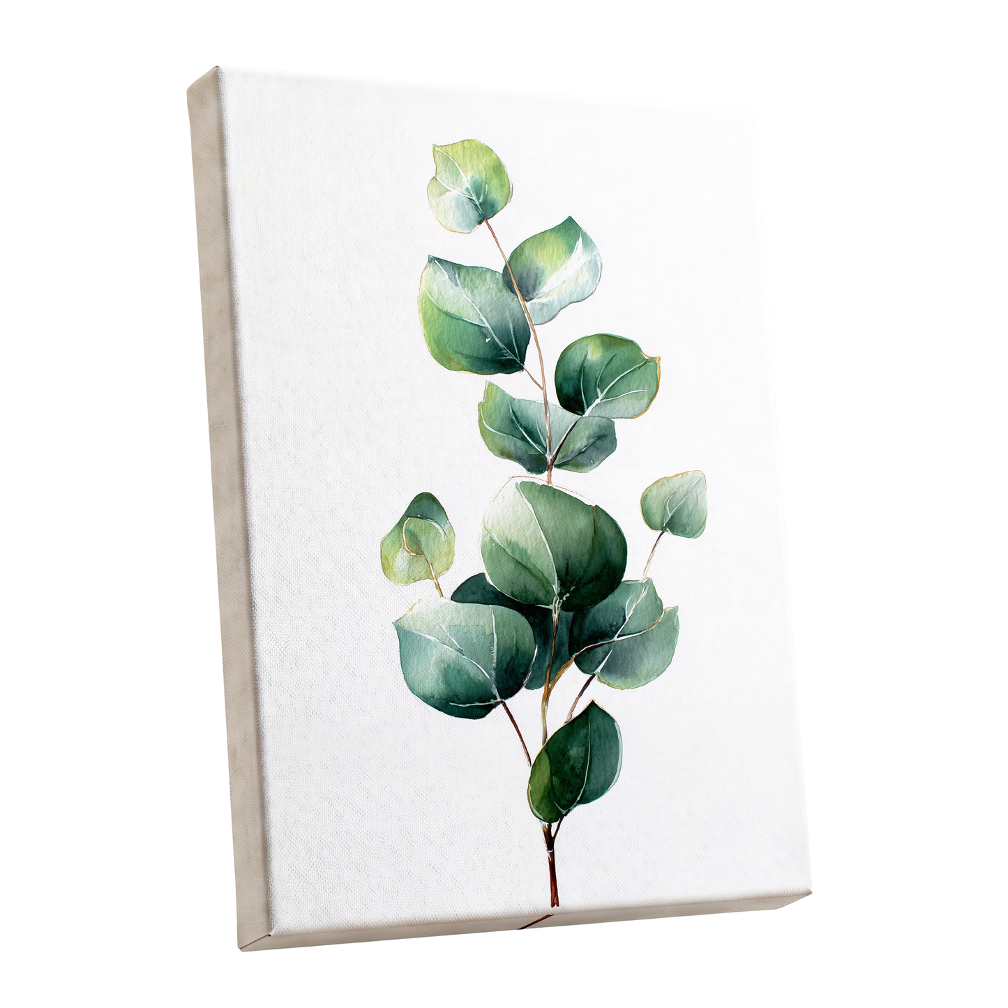 Verdant Leaf Study, green, white, brown nature wall art shown as a stretched canvas wall art