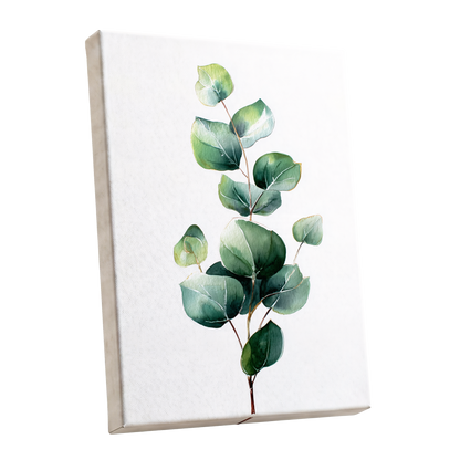 Verdant Leaf Study, green, white, brown nature wall art shown as a stretched canvas wall art