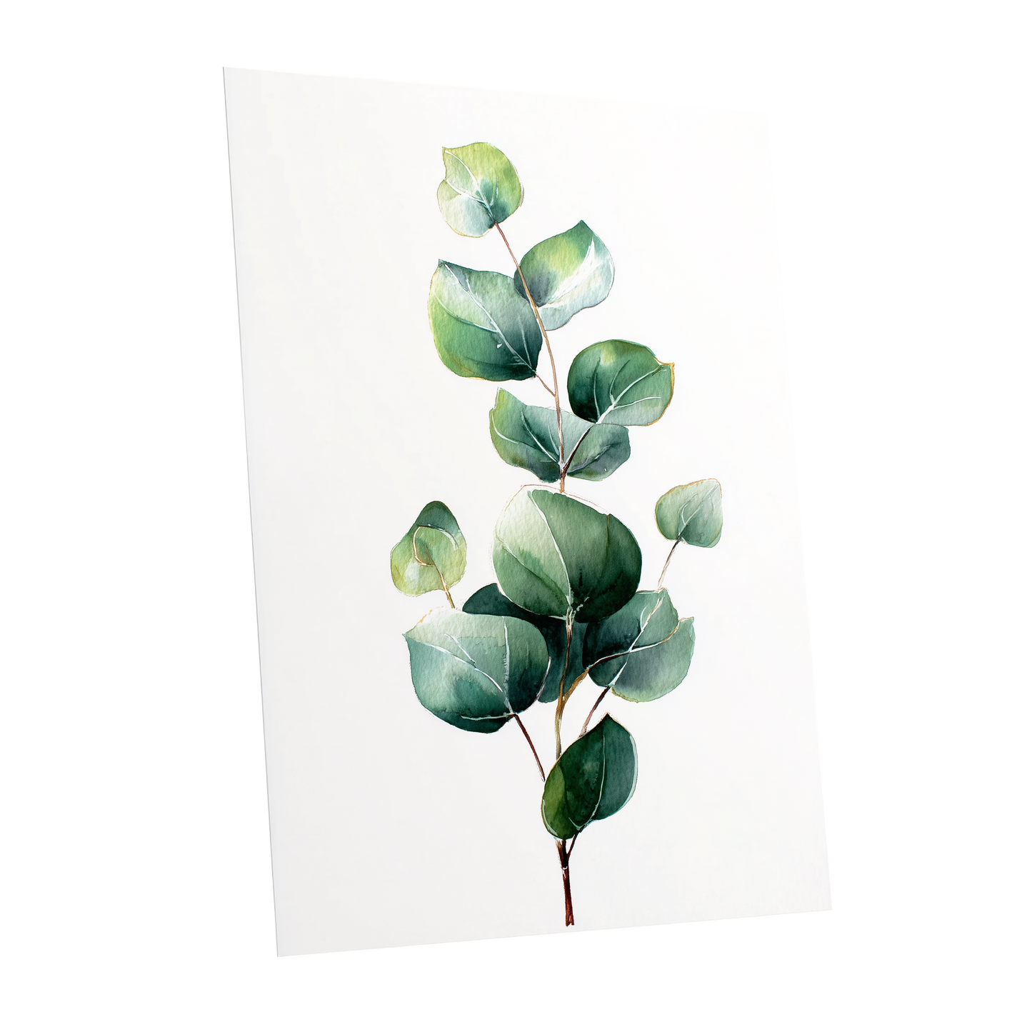 Verdant Leaf Study, green, white, brown nature wall art shown as a unframed poster wall art print
