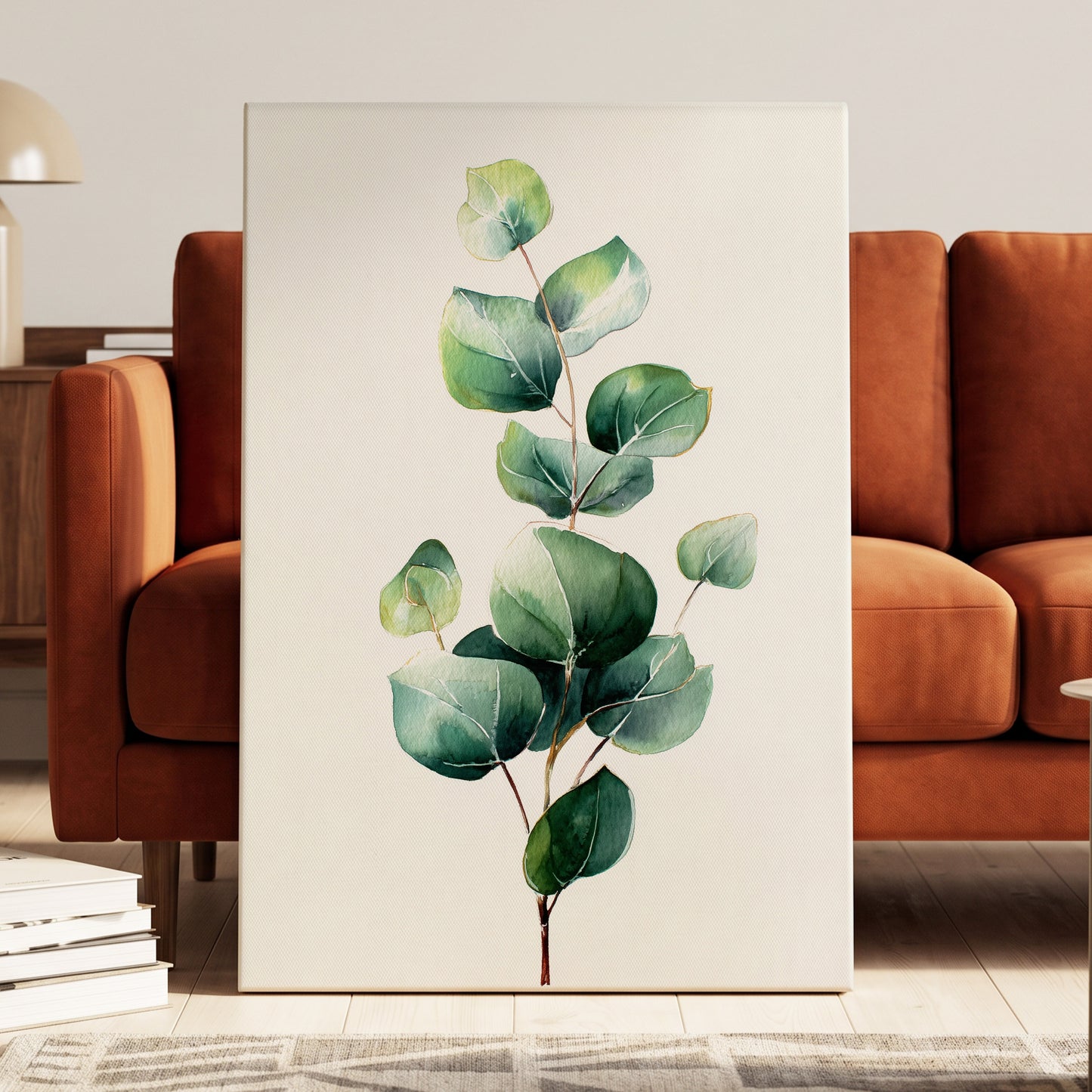Verdant Leaf Study, green, white, brown nature wall art displayed in a styled interior, gallery view 7