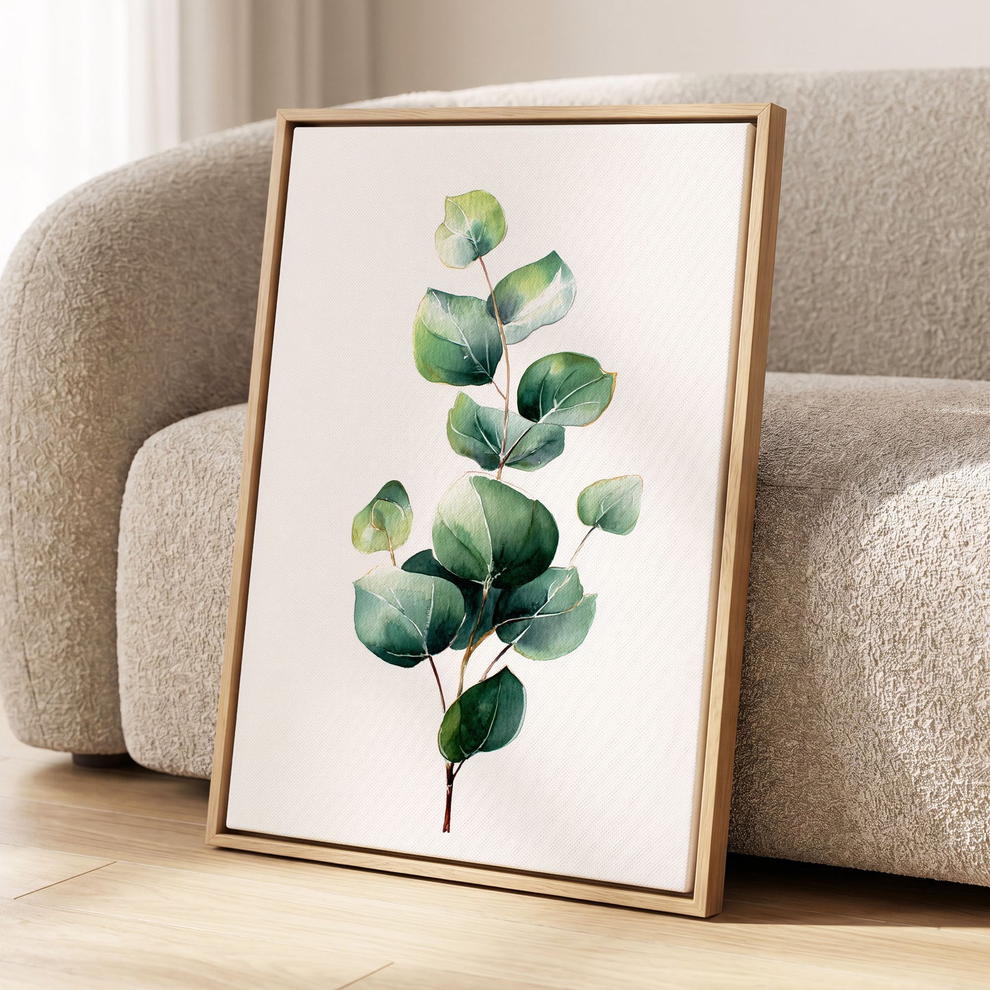 Verdant Leaf Study, green, white, brown nature wall art displayed in a styled interior, gallery view 8