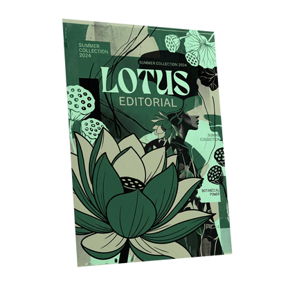 Verdant Lotus Editorial, green, black, beige floral wall art shown as a unframed poster wall art print