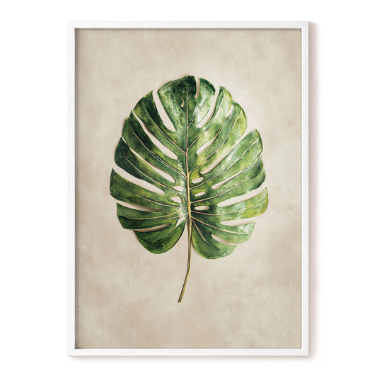 Verdant Monstera, green, beige, brown nature wall art, front artwork view