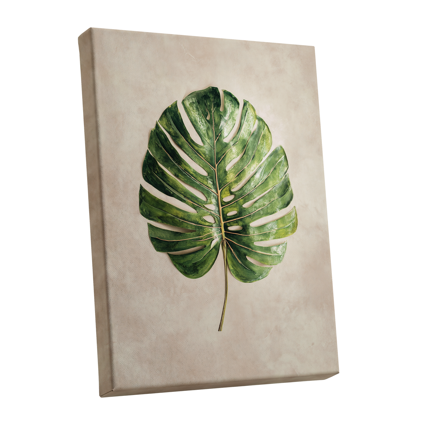 Verdant Monstera, green, beige, brown nature wall art shown as a stretched canvas wall art