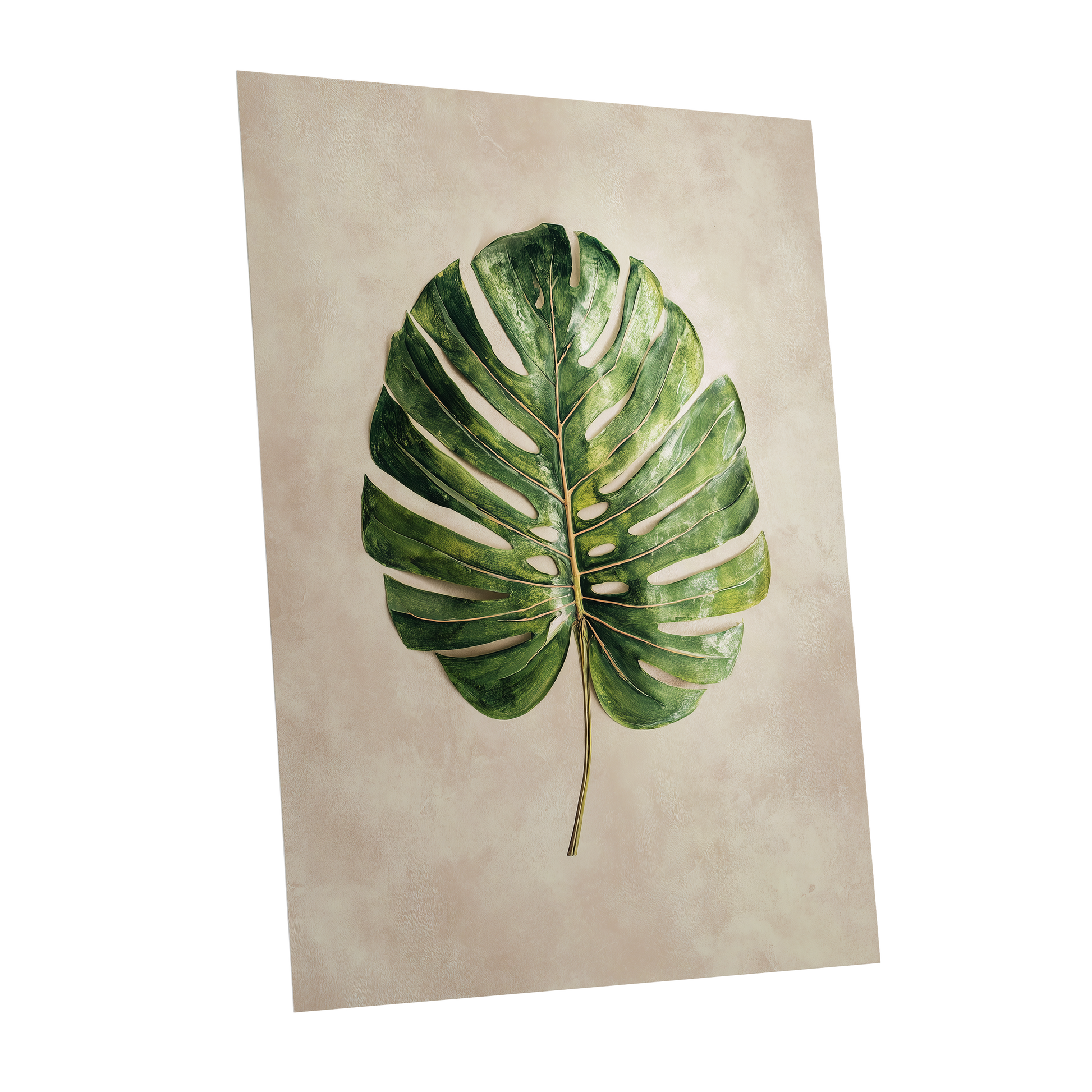 Verdant Monstera, green, beige, brown nature wall art shown as a unframed poster wall art print