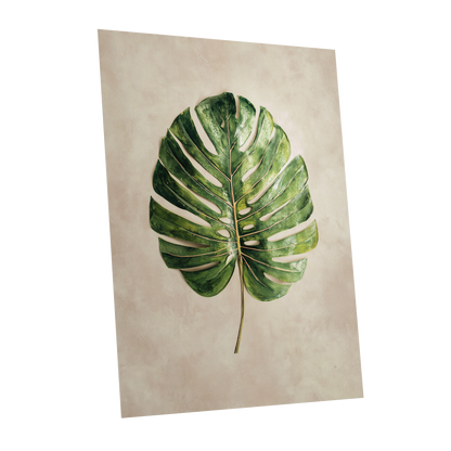 Verdant Monstera, green, beige, brown nature wall art shown as a unframed poster wall art print