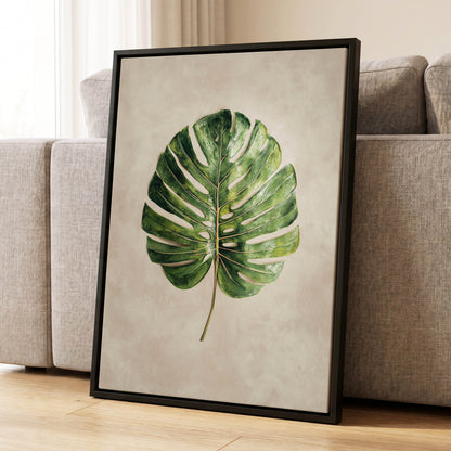 Verdant Monstera, green, beige, brown nature wall art displayed in a styled interior, gallery view 4