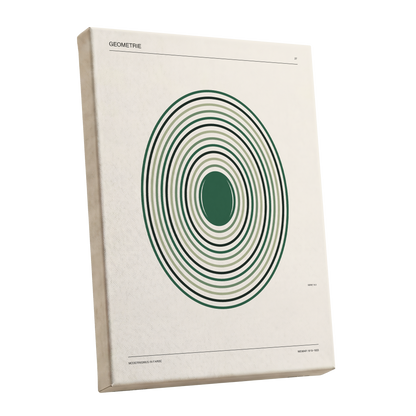 Verdant Orbit Study, green, beige, black minimalist wall art shown as a stretched canvas wall art