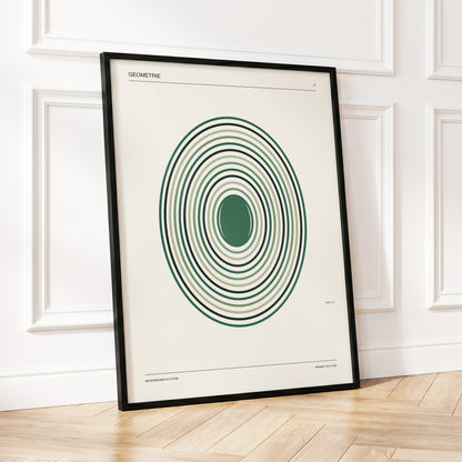 Verdant Orbit Study, green, beige, black minimalist wall art displayed in a styled interior, gallery view 4