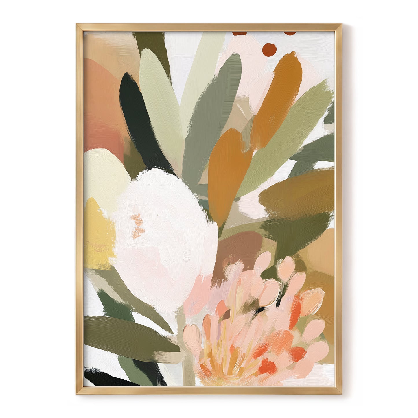 Verdant Petal Drift, green, pink, white floral wall art, front artwork view