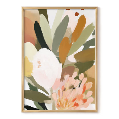 Verdant Petal Drift, green, pink, white floral wall art, front artwork view