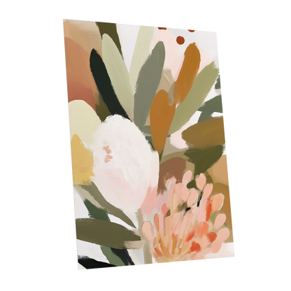 Verdant Petal Drift, green, pink, white floral wall art shown as a unframed poster wall art print
