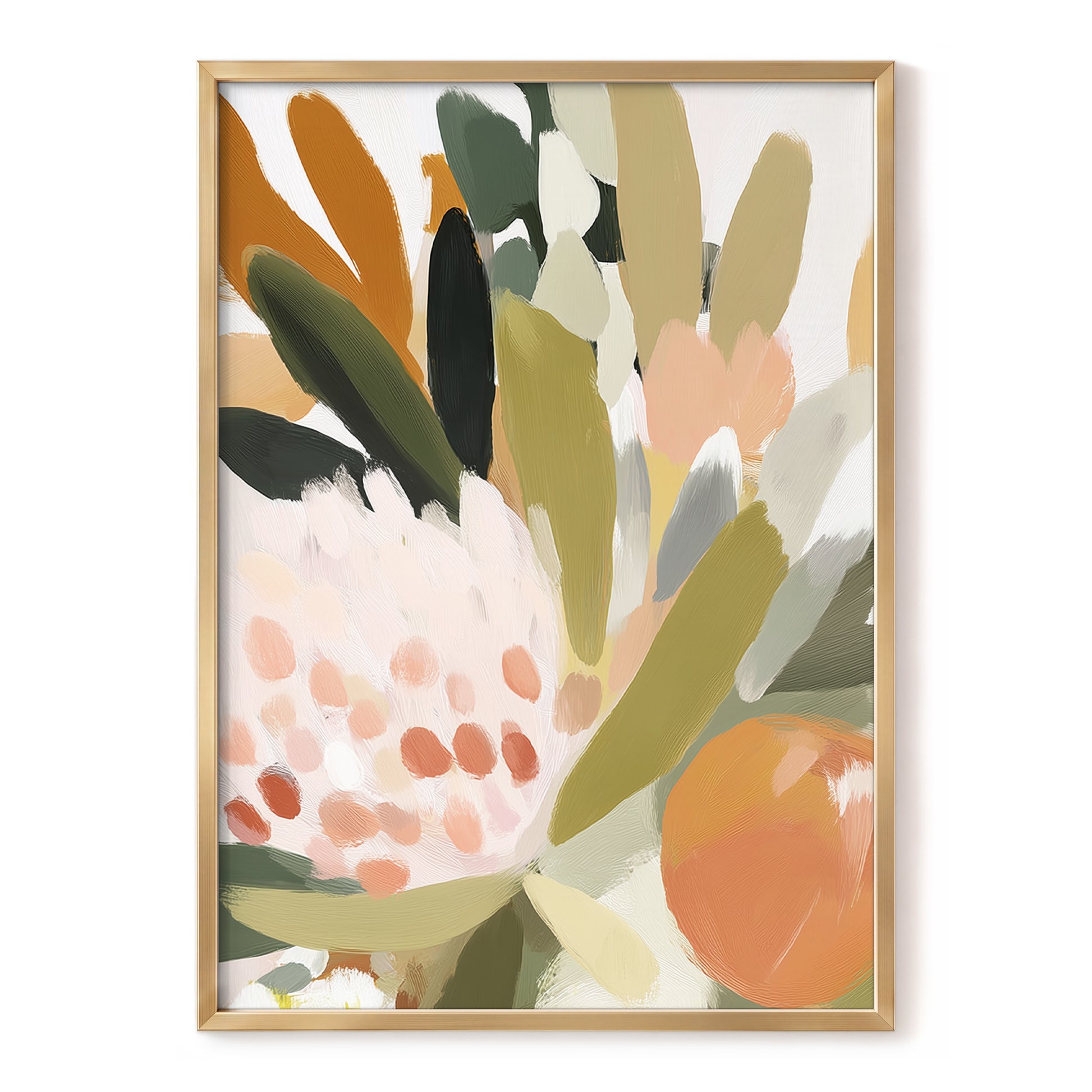 Verdant Petal Rhythm, green, beige, pink floral wall art, front artwork view
