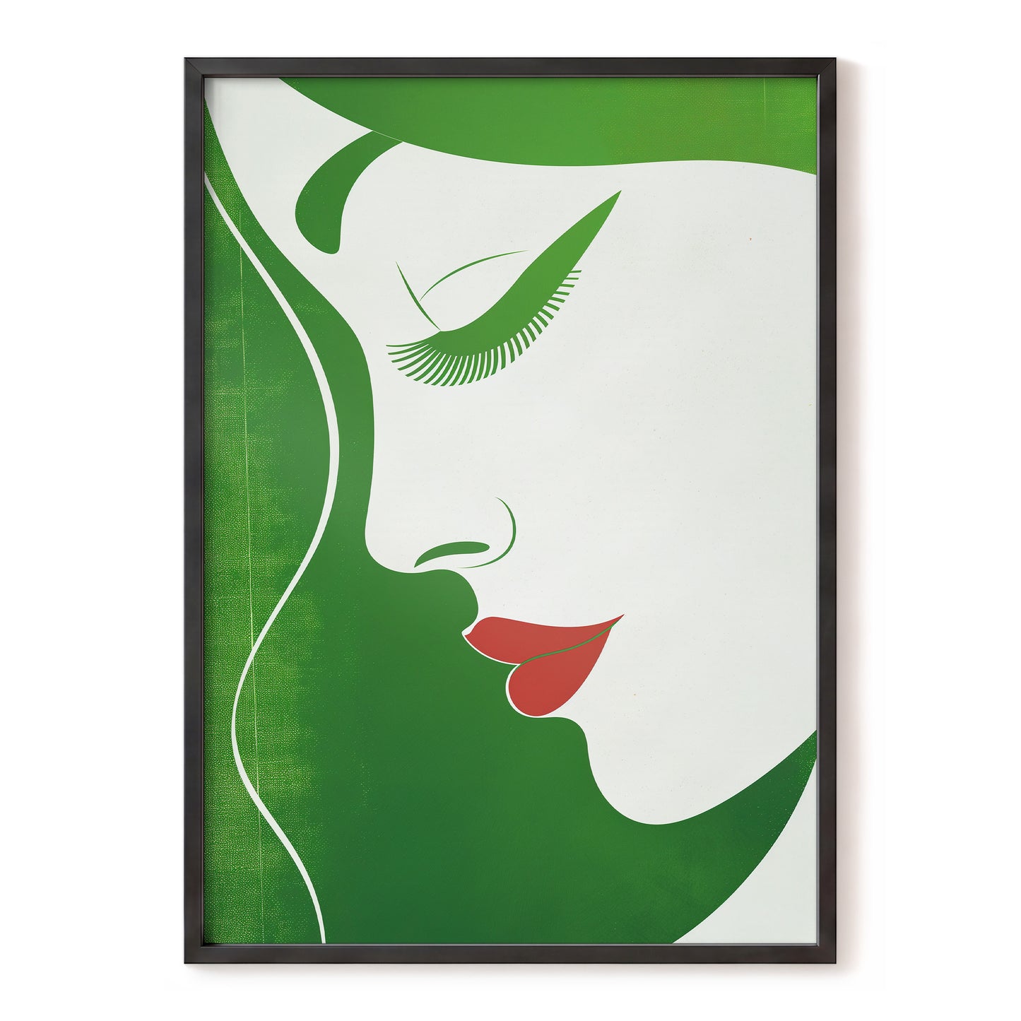 Verdant Profile, green, white, red minimalist wall art, front artwork view