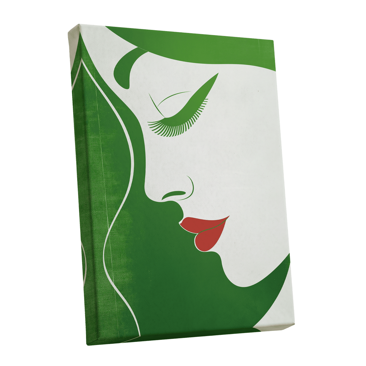 Verdant Profile, green, white, red minimalist wall art shown as a stretched canvas wall art