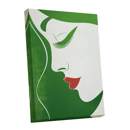 Verdant Profile, green, white, red minimalist wall art shown as a stretched canvas wall art