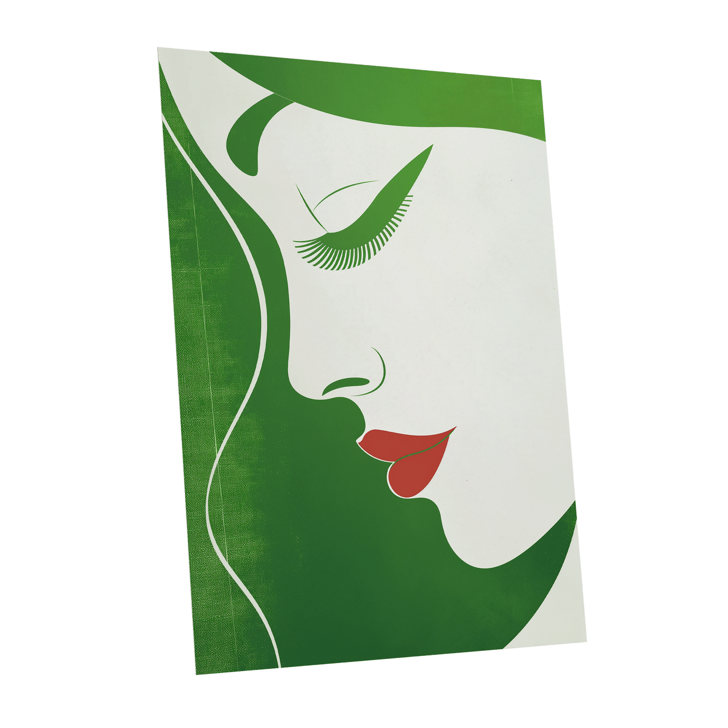 Verdant Profile, green, white, red minimalist wall art shown as a unframed poster wall art print