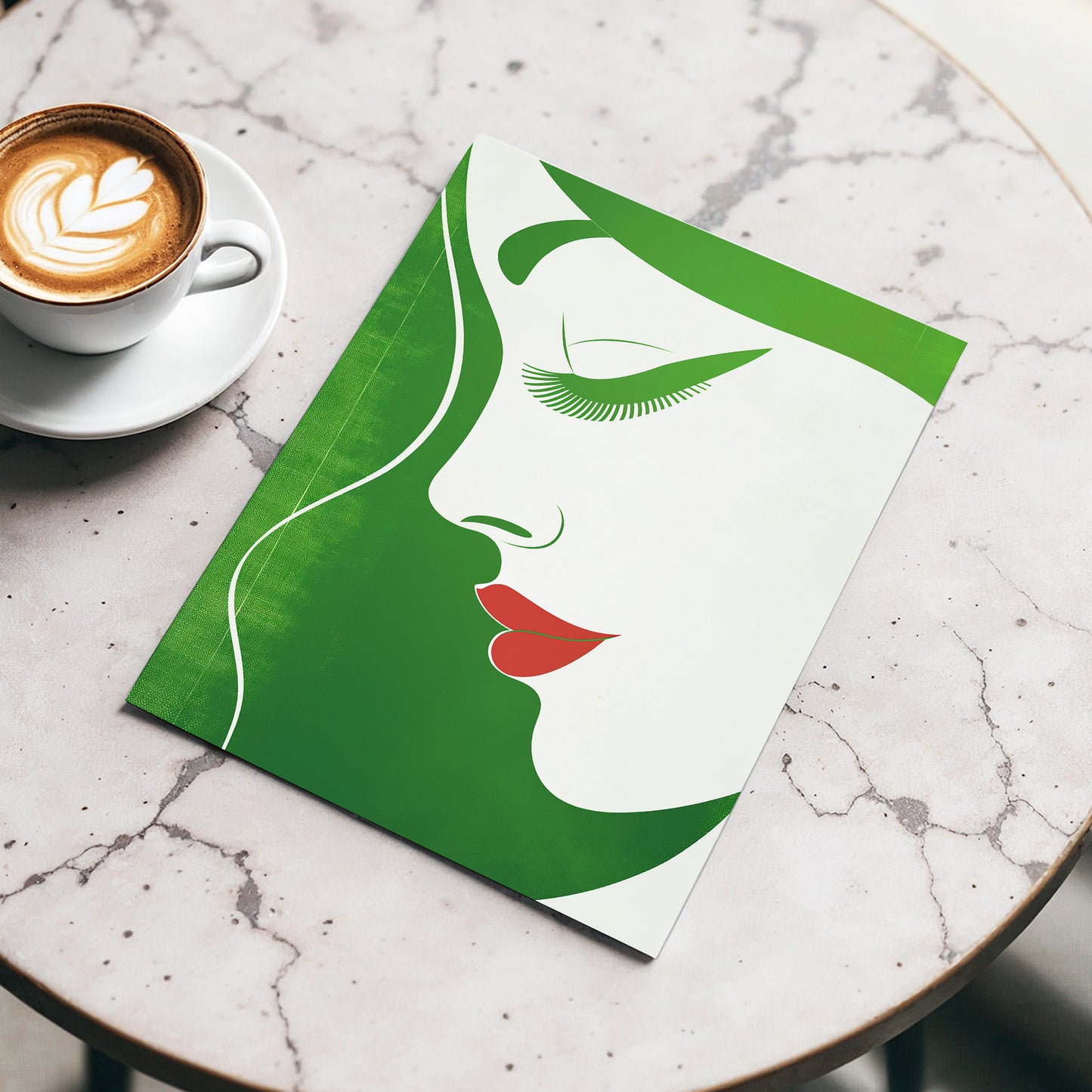 Verdant Profile, green, white, red minimalist wall art displayed in a styled interior, gallery view 3