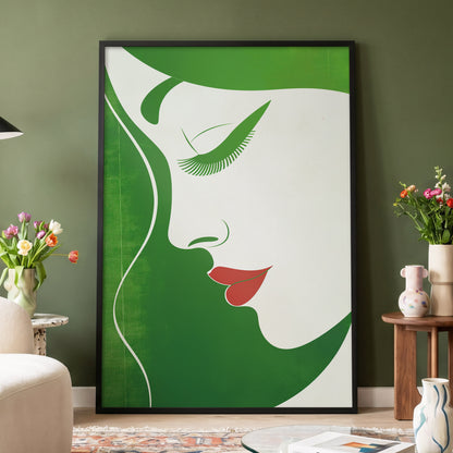 Verdant Profile, green, white, red minimalist wall art displayed in a styled interior, gallery view 4