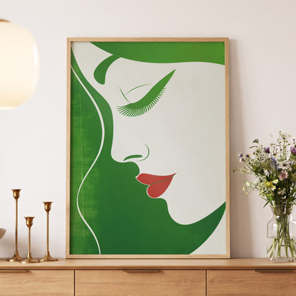 Verdant Profile, green, white, red minimalist wall art displayed in a styled interior, gallery view 5